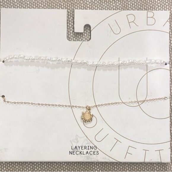 Urban Outfitters Faux Pearl & Gold Tone Flower Set of Layering Choker Necklaces - Picture 1 of 3